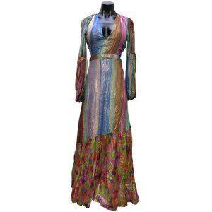 Nasty Gal Striped Metallic Sheer Maxi Dress Open Back Size 2